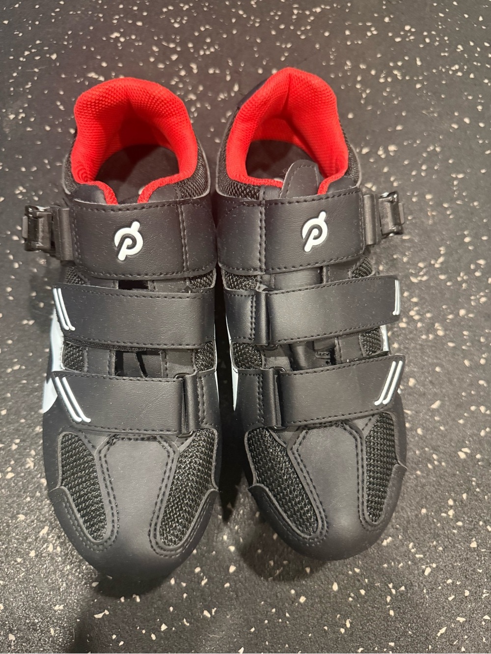 Peloton Black and Red Women's Cycling Sneakers with Triple Straps